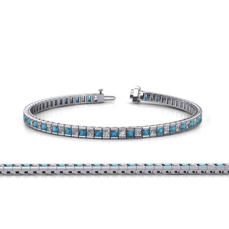 Zahra Princess Cut 2.00 mm London Blue Topaz and Diamond Eternity Tennis Bracelet 