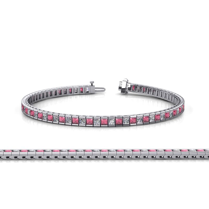 Zahra Princess Cut 2.00 mm Rhodolite Garnet and Diamond Eternity Tennis Bracelet 