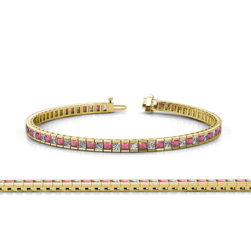 Zahra Princess Cut 2.00 mm Rhodolite Garnet and Diamond Eternity Tennis Bracelet 