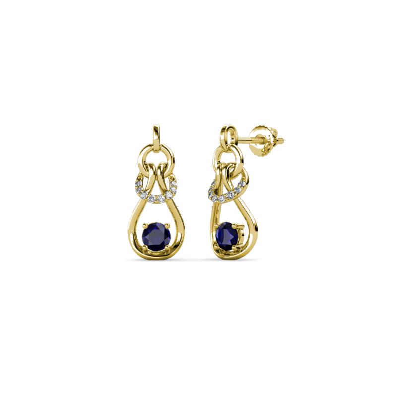 Lamisa Blue Sapphire and Diamond Love Knot Dangling Earrings 