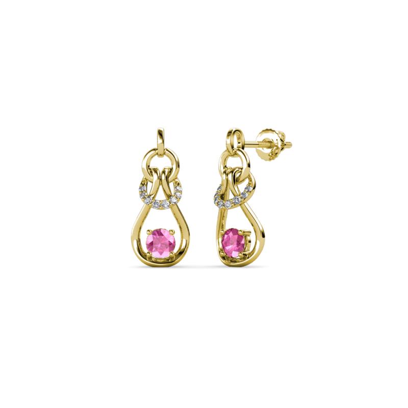 Lamisa Pink Sapphire and Diamond Love Knot Dangling Earrings 