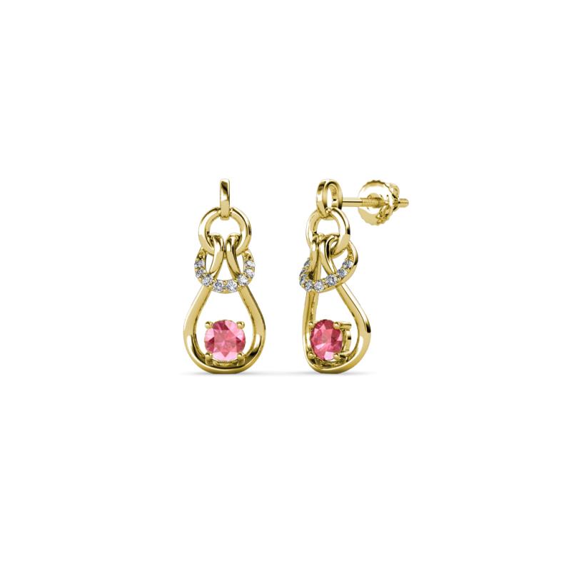 Lamisa Pink Tourmaline and Diamond Love Knot Dangling Earrings 