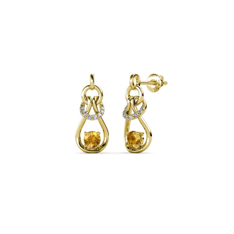 Lamisa Citrine and Diamond Love Knot Dangling Earrings 