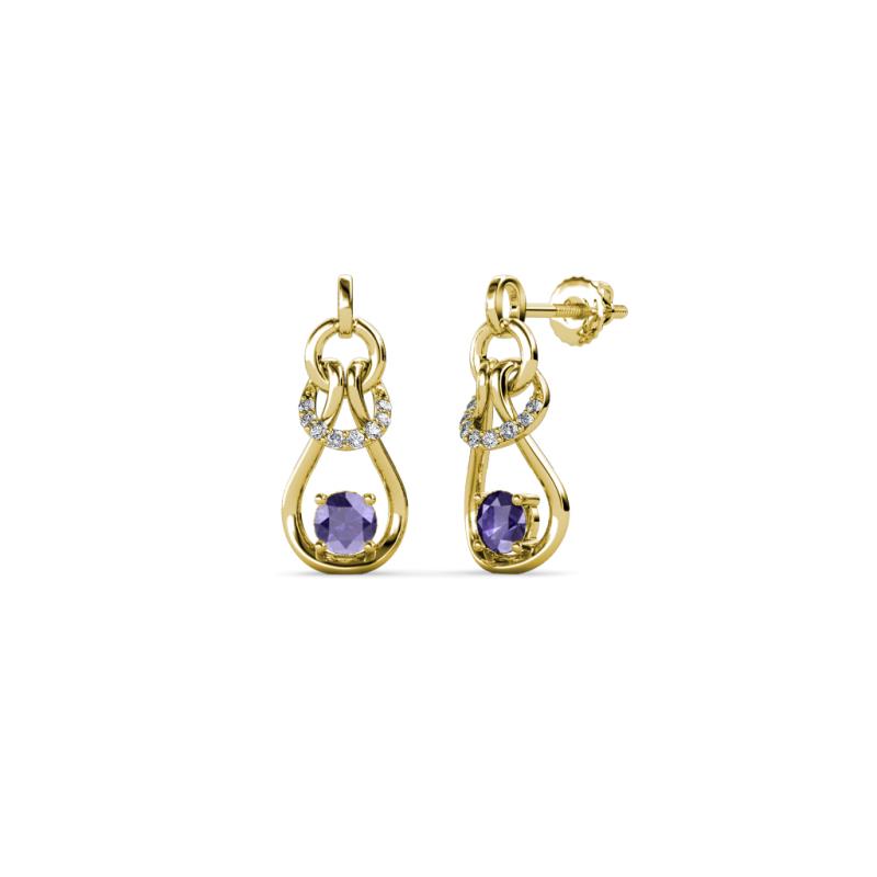Lamisa Iolite and Diamond Love Knot Dangling Earrings 