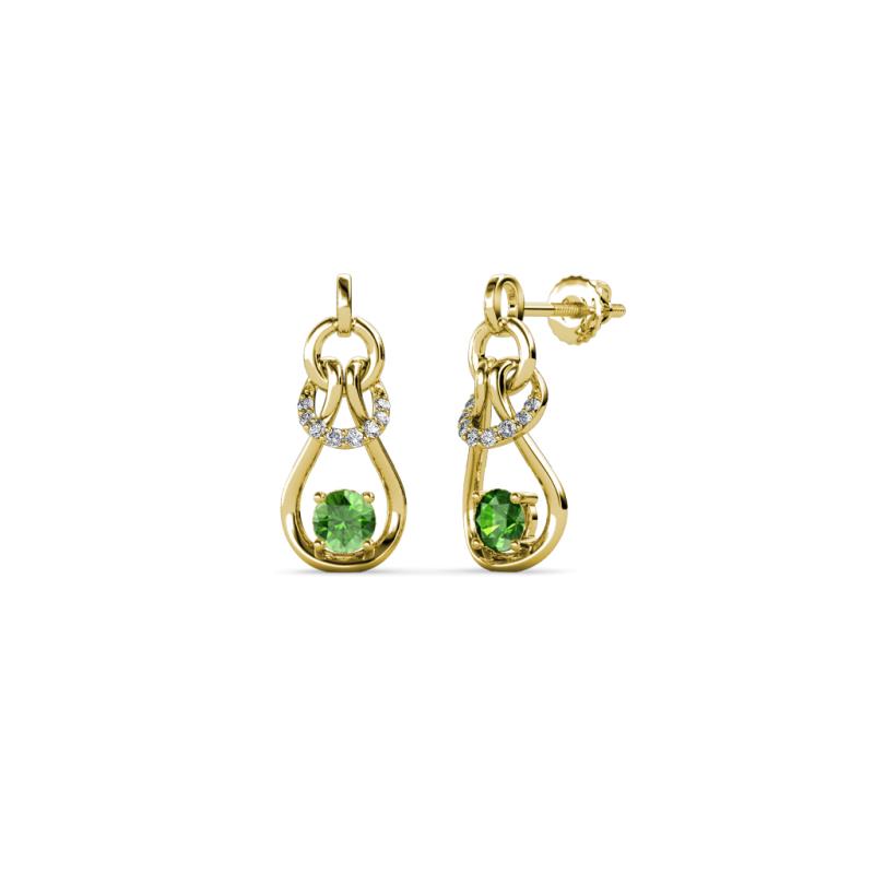 Lamisa Green Garnet and Diamond Love Knot Dangling Earrings 