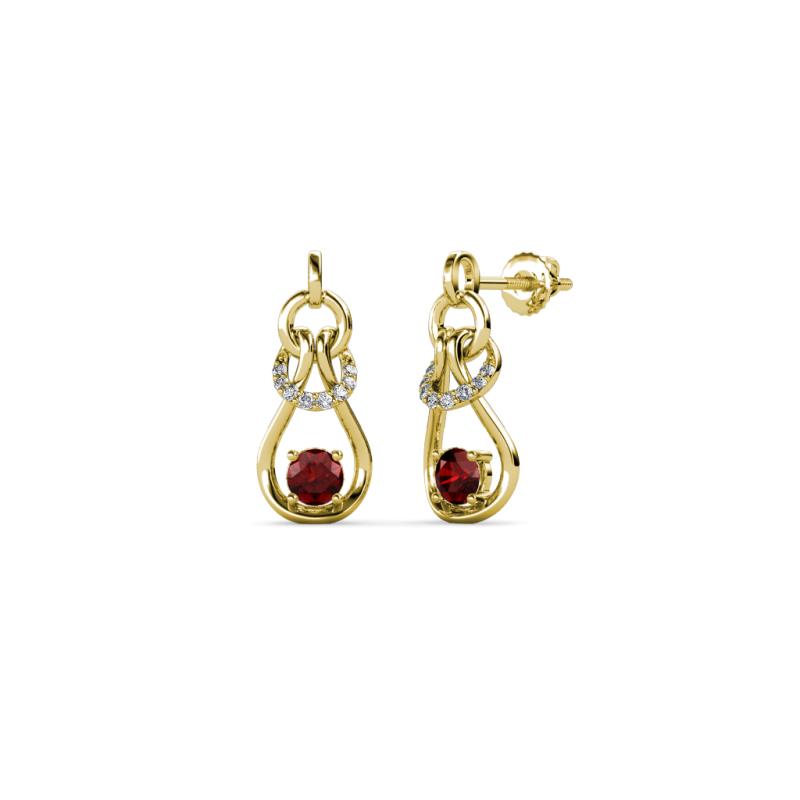 Lamisa Red Garnet and Diamond Love Knot Dangling Earrings 