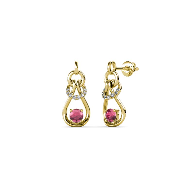 Lamisa Rhodolite Garnet and Diamond Love Knot Dangling Earrings 