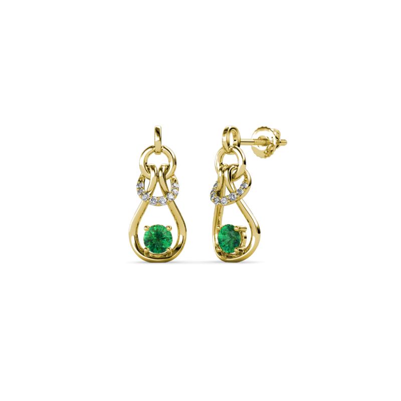 Lamisa Emerald and Diamond Love Knot Dangling Earrings 