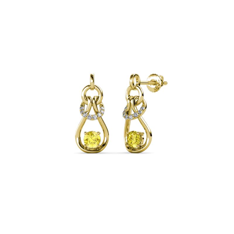 Lamisa Yellow Sapphire and Diamond Love Knot Dangling Earrings 