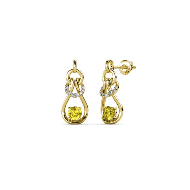 Lamisa Yellow and White Diamond Love Knot Dangling Earrings 