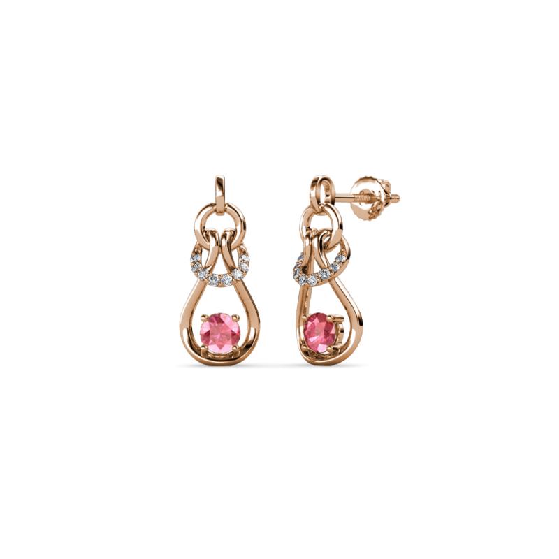 Lamisa Pink Tourmaline and Diamond Love Knot Dangling Earrings 