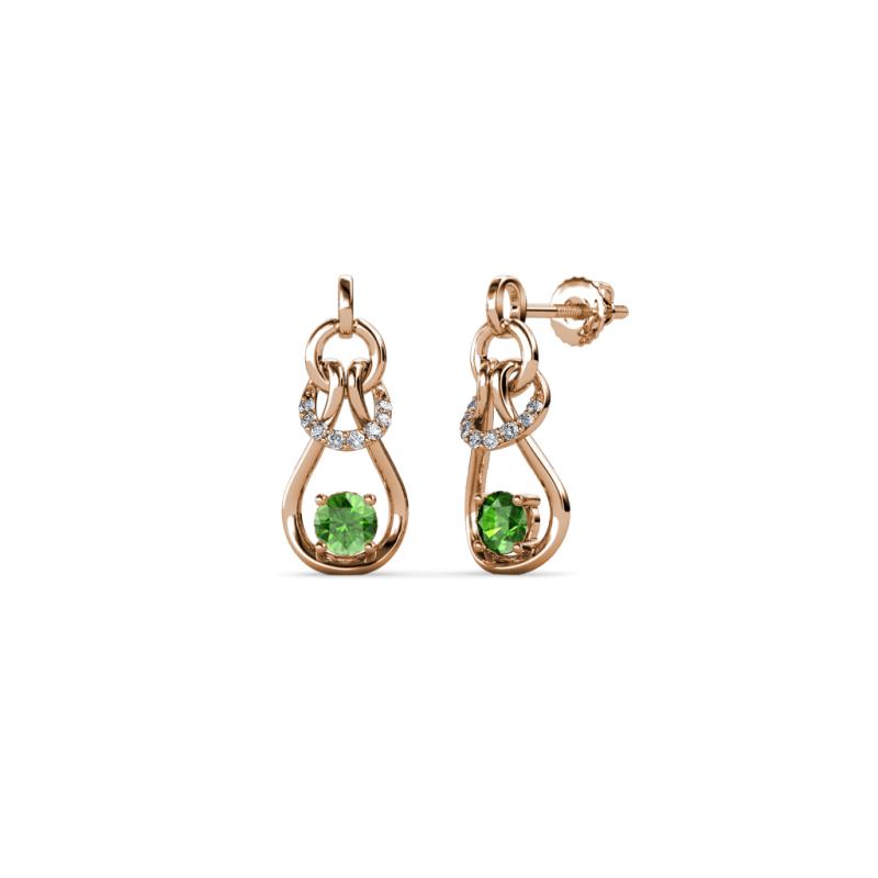 Lamisa Green Garnet and Diamond Love Knot Dangling Earrings 