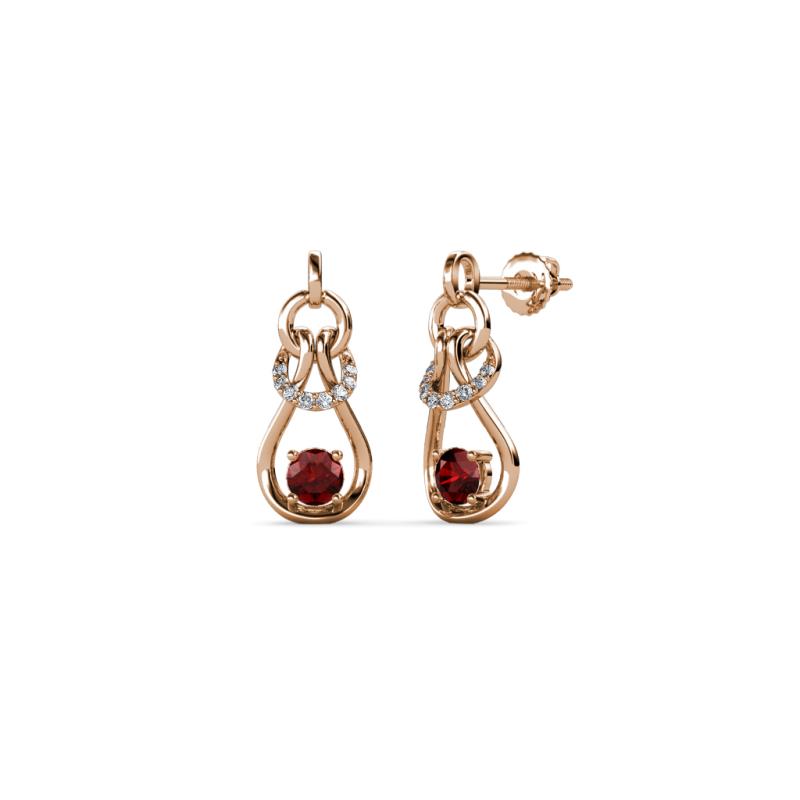 Lamisa Red Garnet and Diamond Love Knot Dangling Earrings 