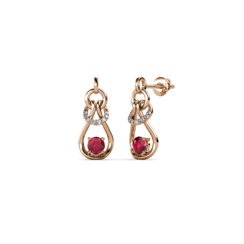 Lamisa Ruby and Diamond Love Knot Dangling Earrings 