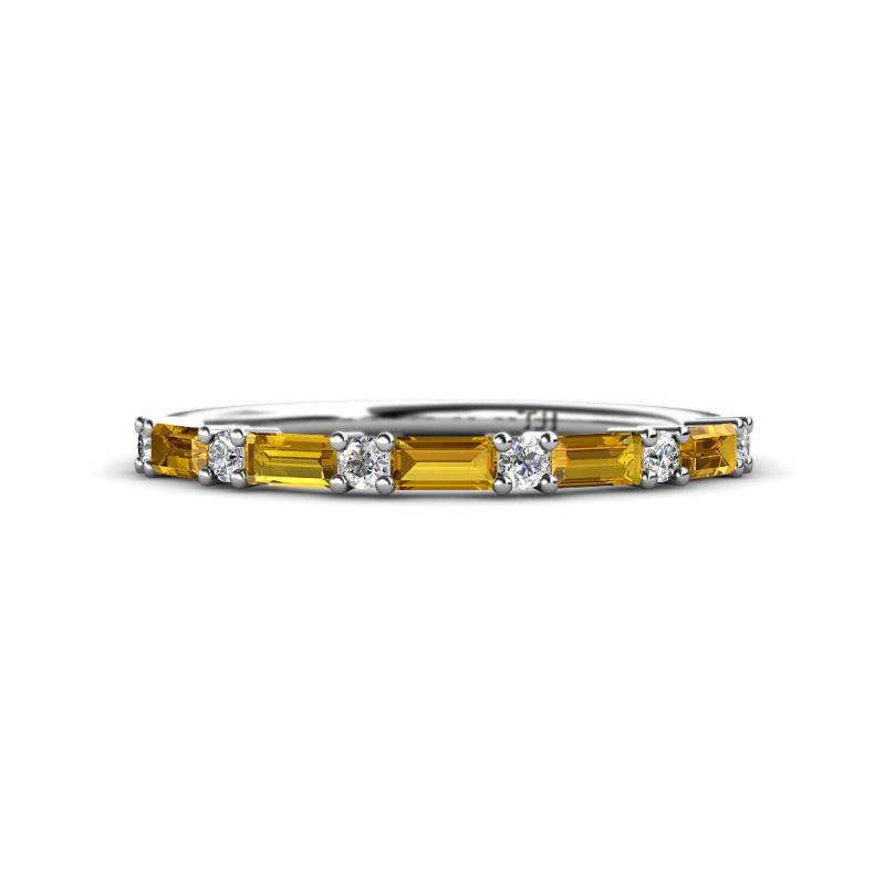 Sarah Baguette Citrine and Round Diamond Wedding Band 