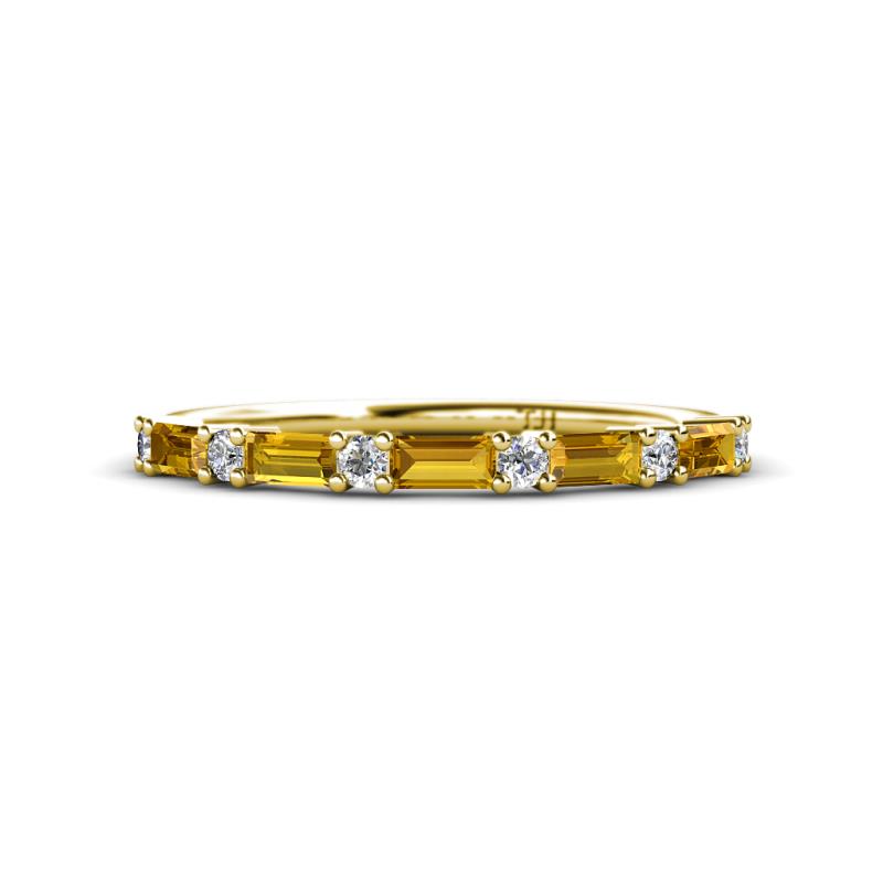 Sarah Baguette Citrine and Round Diamond Wedding Band 