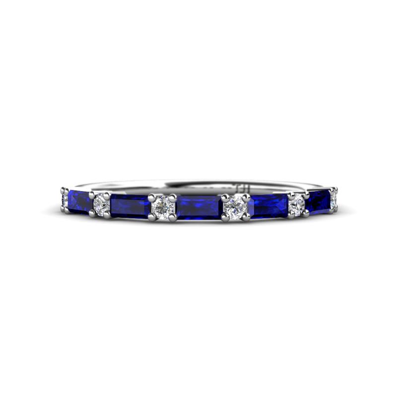 Sarah Baguette Blue Sapphire and Round Diamond Wedding Band 