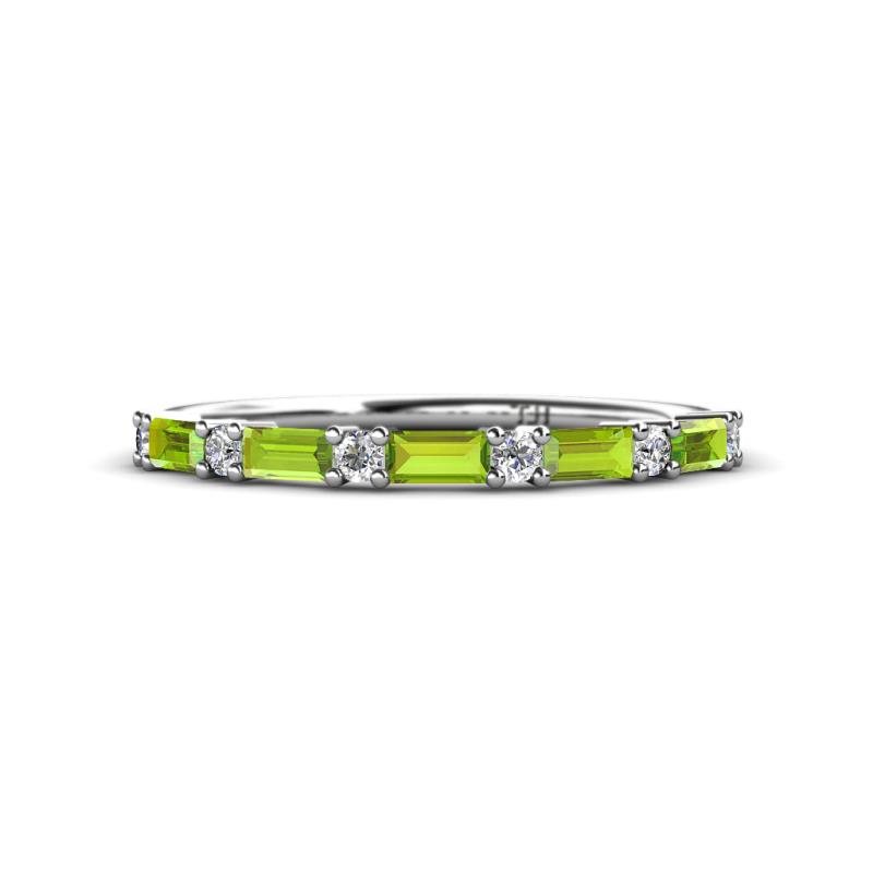 Sarah Baguette Peridot and Round Diamond Wedding Band 
