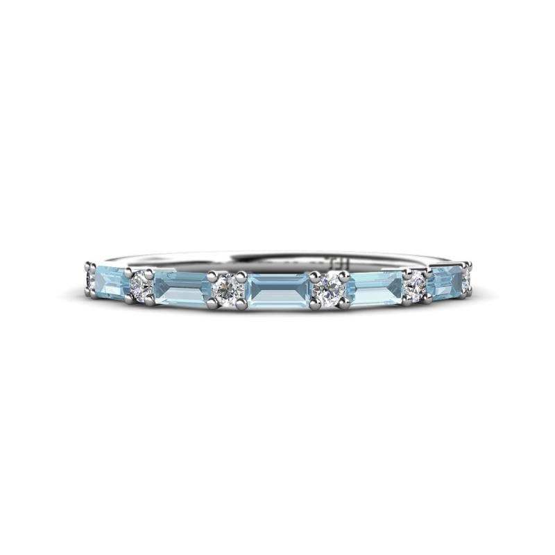 Sarah Baguette Aquamarine and Round Diamond Wedding Band 
