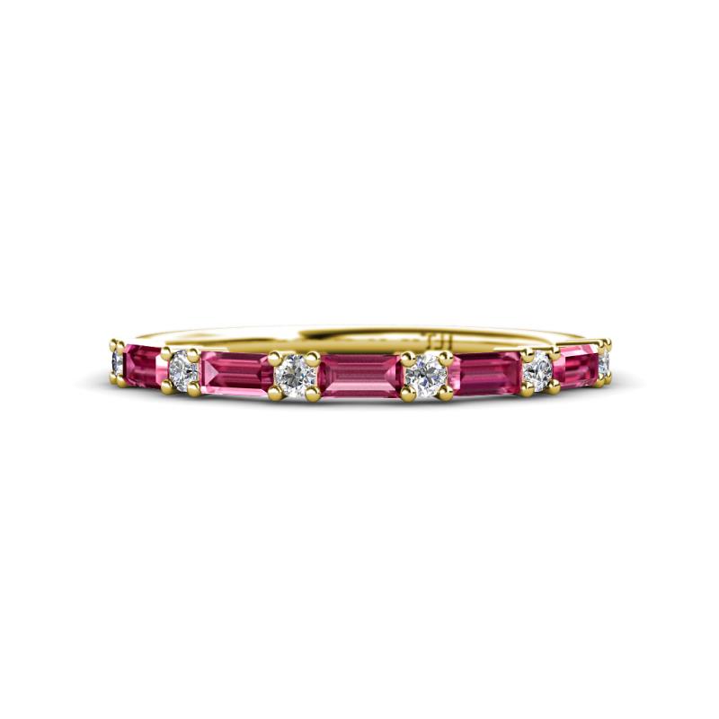 Sarah Baguette Pink Tourmaline and Round Diamond Wedding Band 