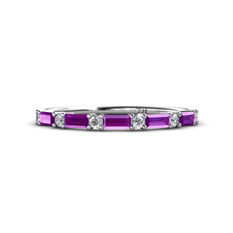 Sarah Baguette Amethyst and Round Diamond Wedding Band 
