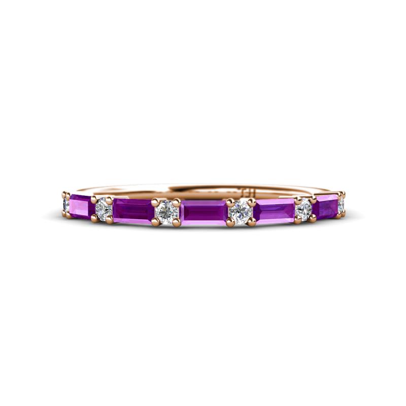 Sarah Baguette Amethyst and Round Diamond Wedding Band 