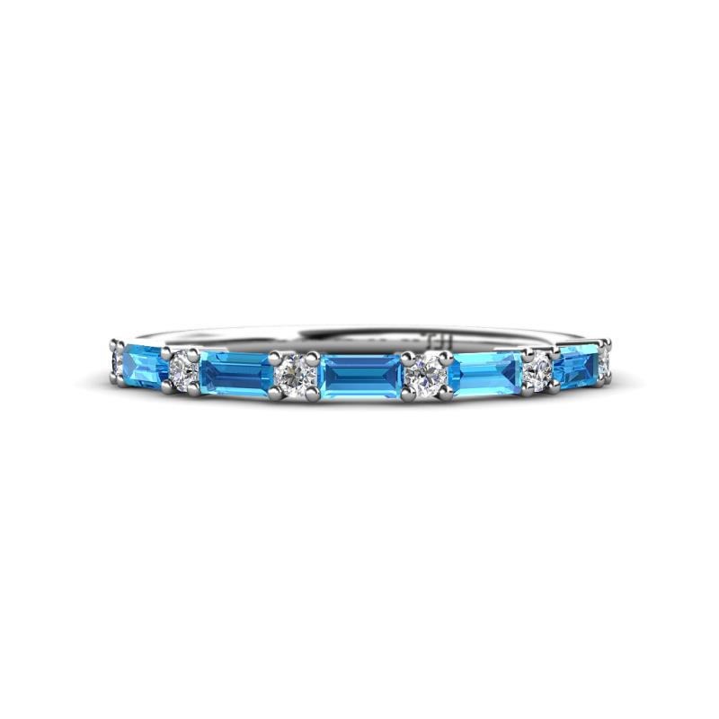 Sarah Baguette Blue Topaz and Round Diamond Wedding Band 