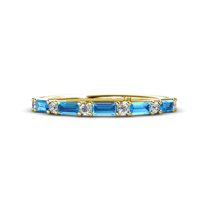 Sarah Baguette Blue Topaz and Round Diamond Wedding Band 
