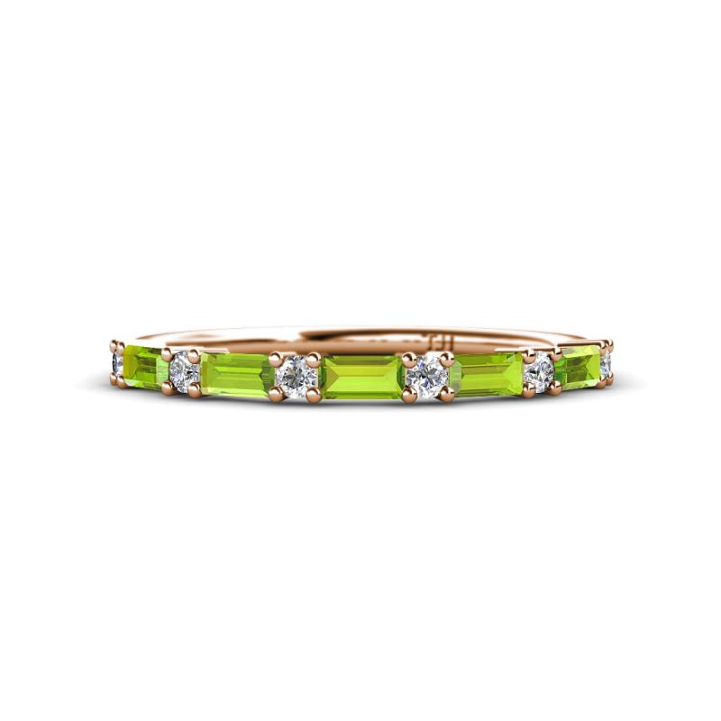 Sarah Baguette Peridot and Round Diamond Wedding Band 