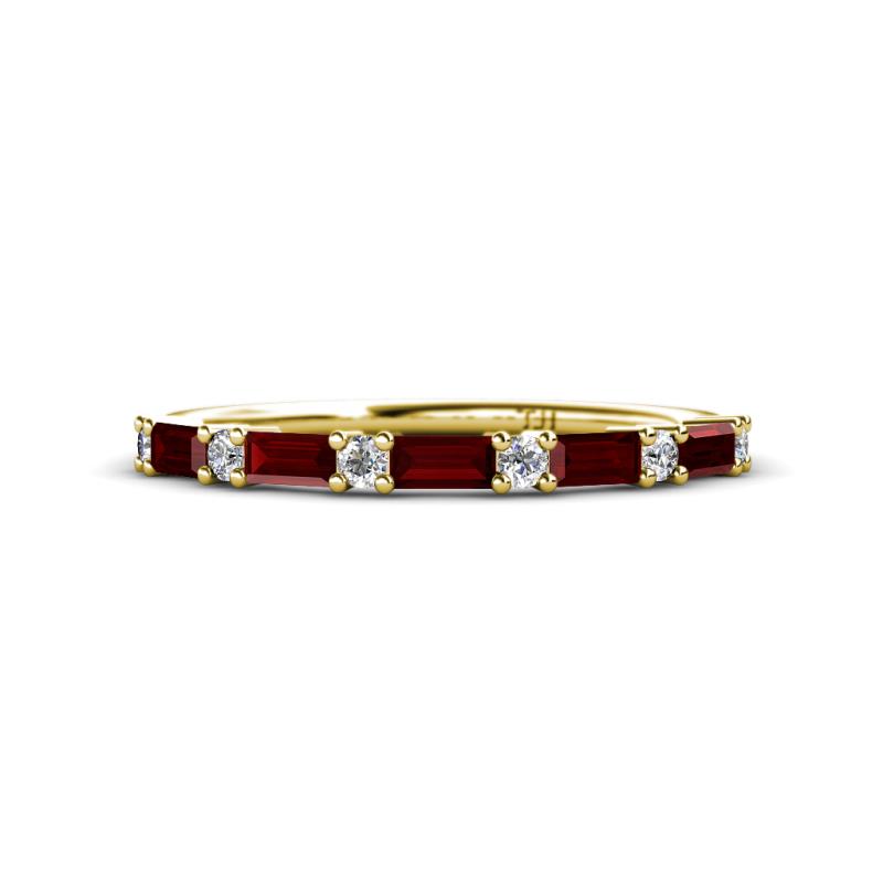 Sarah Baguette Red Garnet and Round Diamond Wedding Band 