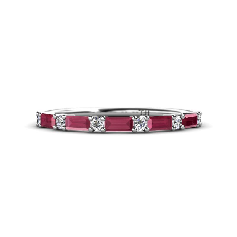 Sarah Baguette Rhodolite Garnet and Round Diamond Wedding Band 