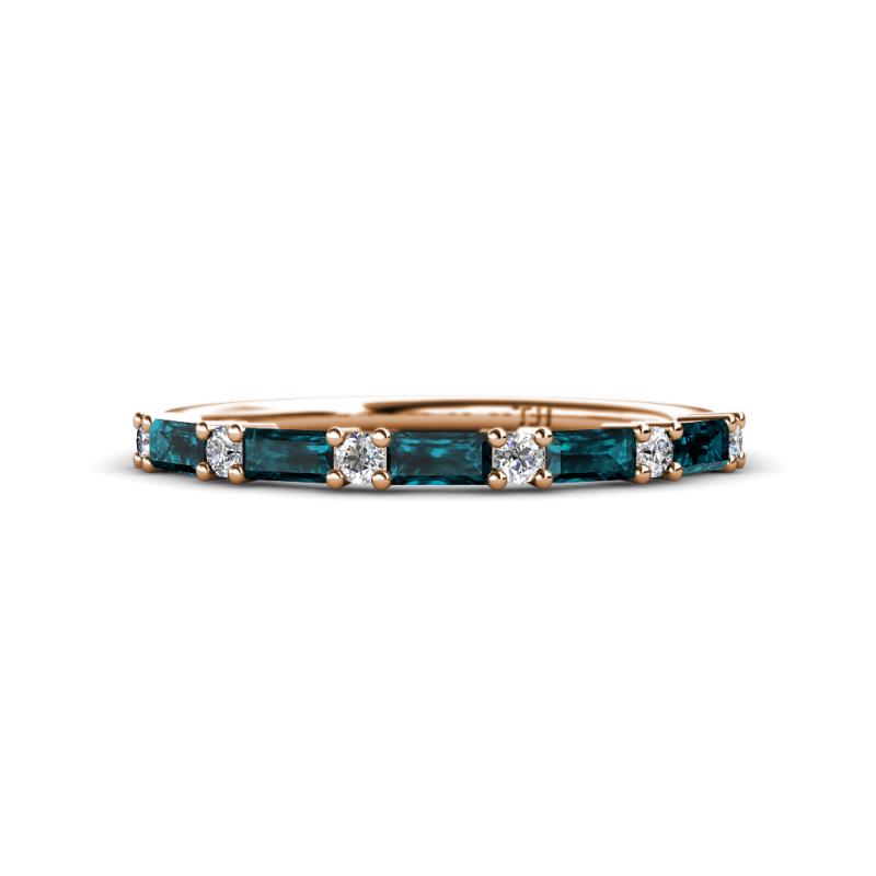 Sarah Baguette London Blue Topaz and Round Diamond Wedding Band 