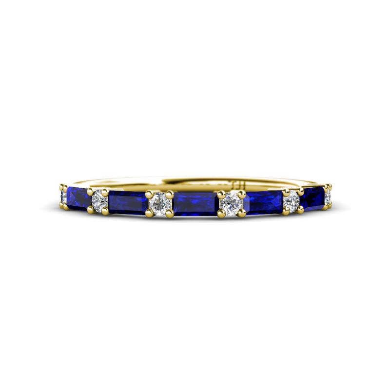 Sarah Baguette Blue Sapphire and Round Diamond Wedding Band 