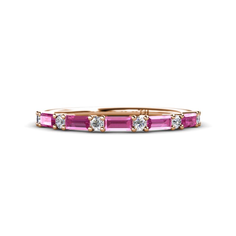 Sarah Baguette Pink Sapphire and Round Diamond Wedding Band 