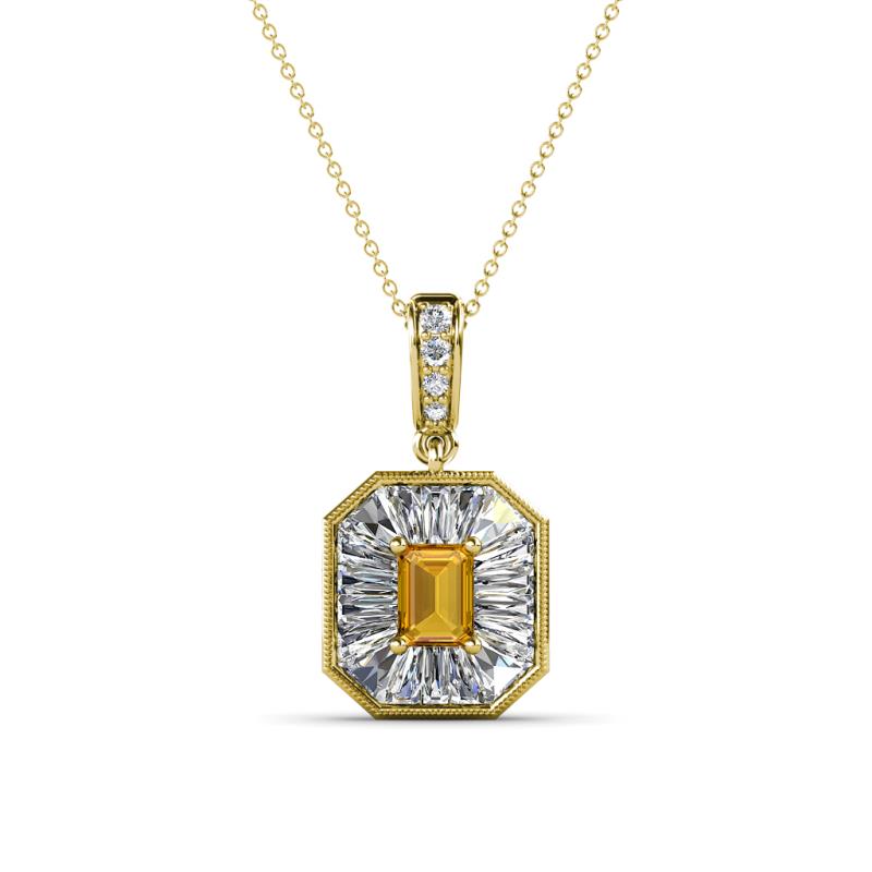 Pamela Iris 0.71 ctw Emerald Cut Citrine and Baguette Diamond Milgrain Halo Pendant Necklace 