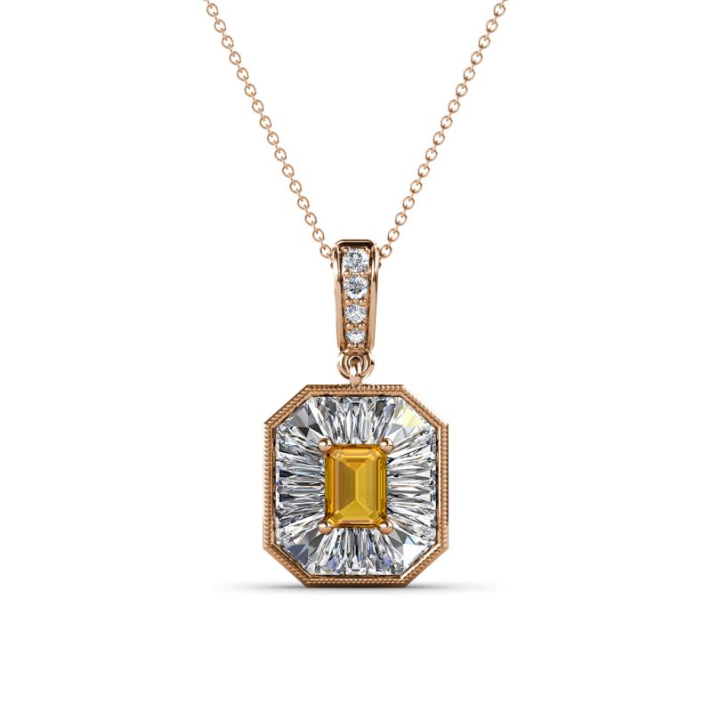 Pamela Iris 0.71 ctw Emerald Cut Citrine and Baguette Diamond Milgrain Halo Pendant Necklace 