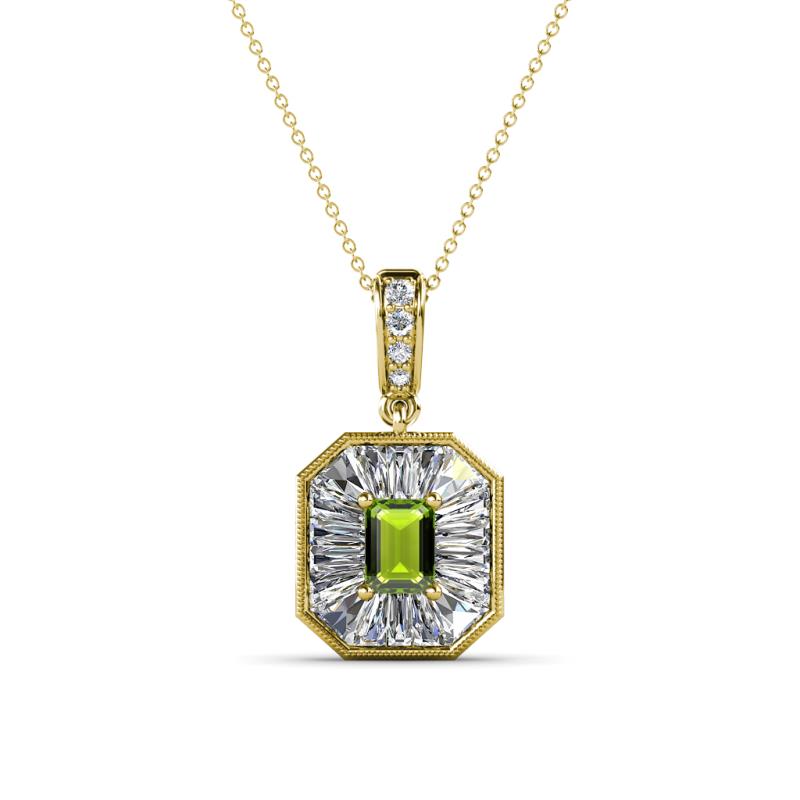 Pamela Iris 0.78 ctw Emerald Cut Peridot and Baguette Diamond Milgrain Halo Pendant Necklace 