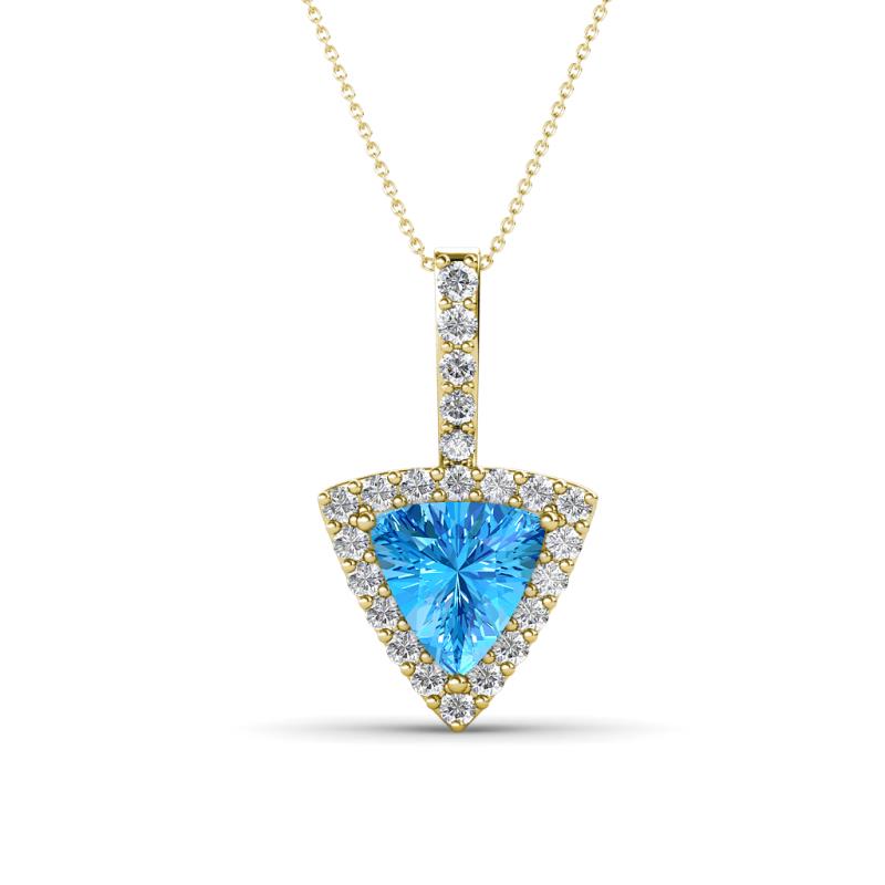 Barbara Trillion Cut Blue Topaz and Round Diamond Halo Pendant Necklace 