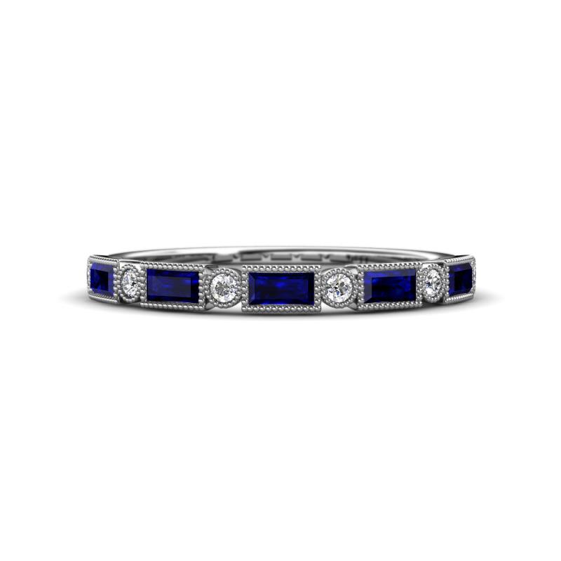 Kelli 1.02 ctw Baguette Shape Blue Sapphire and Round Natural Diamond Milgrain Wedding Band 