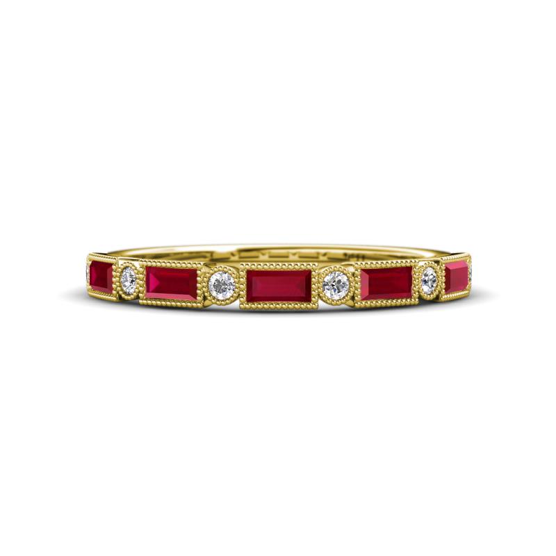 Kelli 0.97 ctw Baguette Shape Ruby and Round Natural Diamond Milgrain Wedding Band 