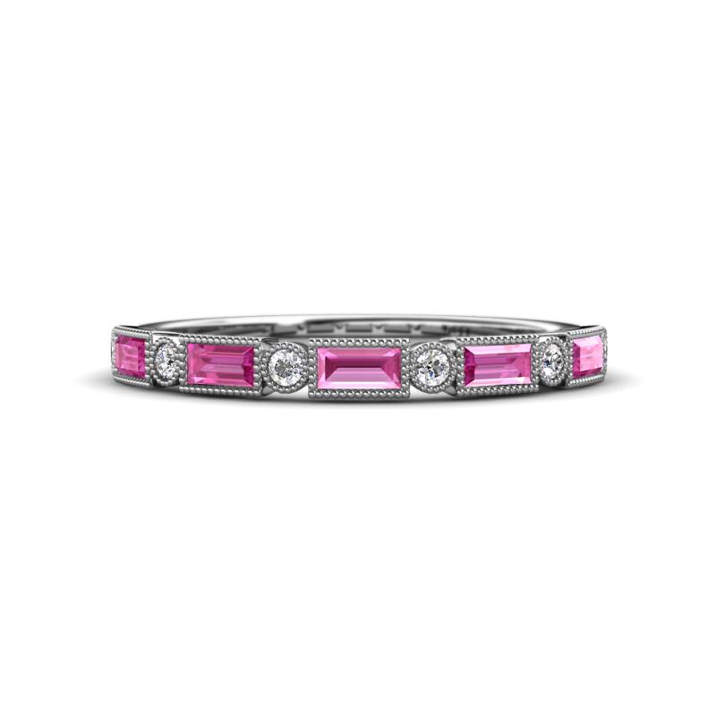 Kelli 0.87 ctw Baguette Shape Pink Sapphire and Round Natural Diamond Milgrain Wedding Band 