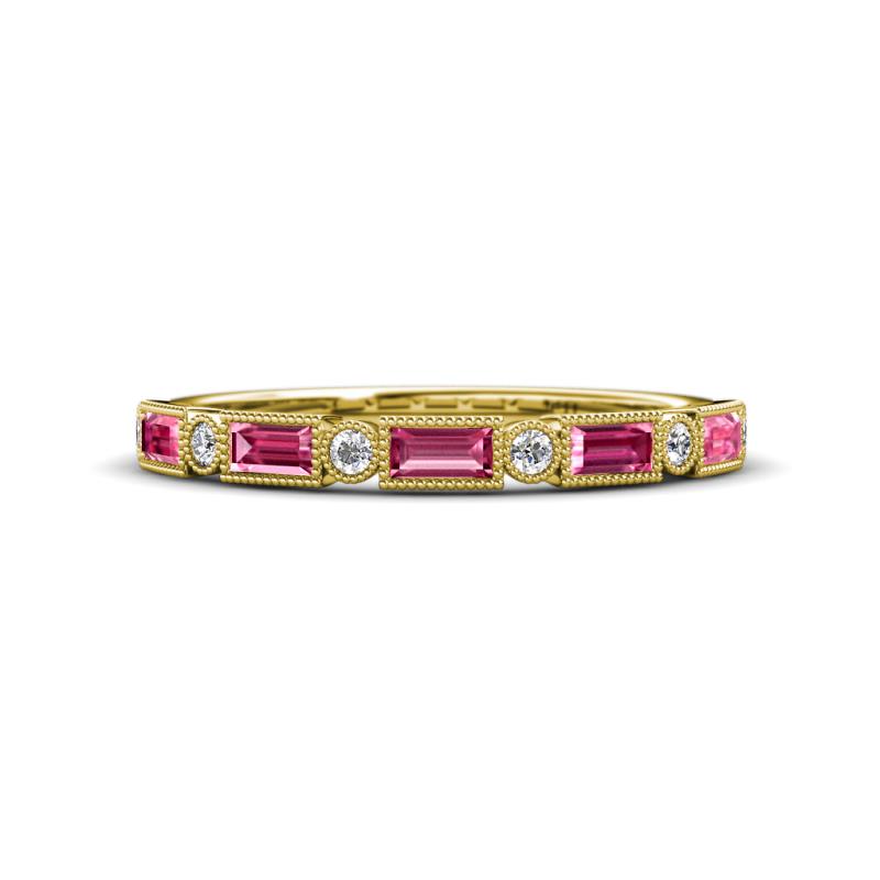 Kelli 0.82 ctw Baguette Shape Pink Tourmaline and Round Natural Diamond Milgrain Wedding Band 