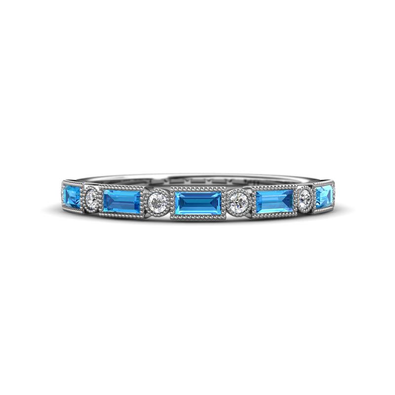 Kelli 0.82 ctw Baguette Shape Blue Topaz and Round Natural Diamond Milgrain Wedding Band 