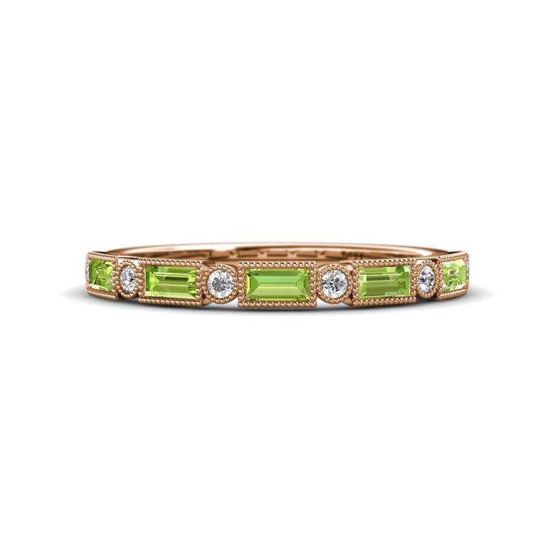 Kelli 0.87 ctw Baguette Shape Peridot and Round Natural Diamond Milgrain Wedding Band 