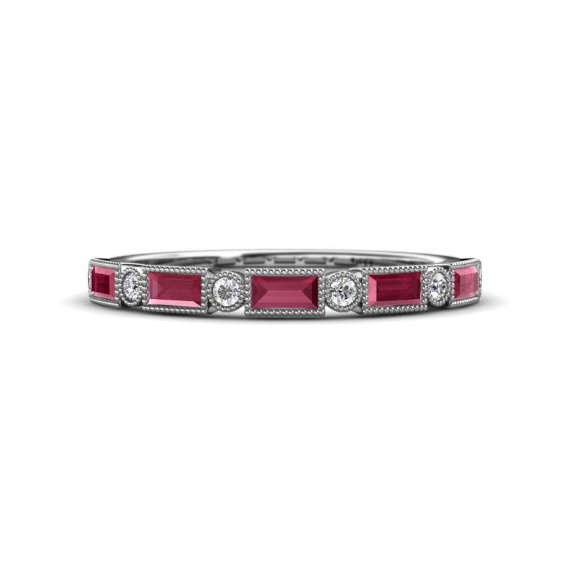 Kelli 0.92 ctw Baguette Shape Rhodolite Garnet and Round Natural Diamond Milgrain Wedding Band 