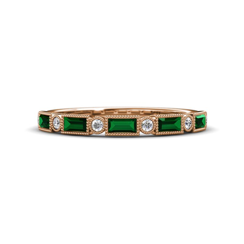 Kelli 0.62 ctw Baguette Shape Created Emerald and Round Natural Diamond Milgrain Wedding Band 