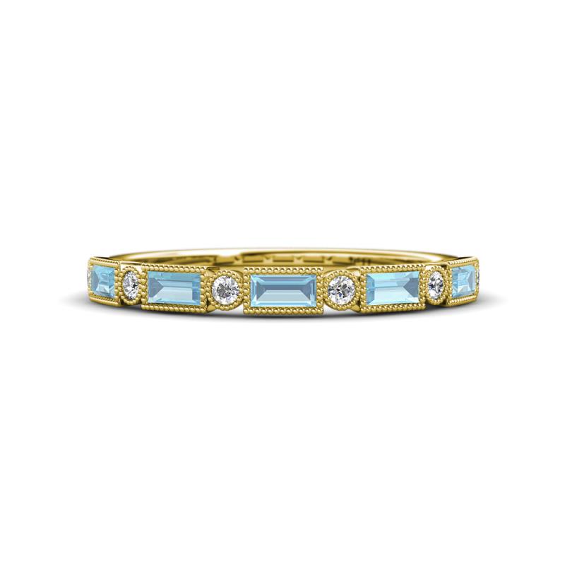 Kelli 0.72 ctw Baguette Shape Aquamarine and Round Natural Diamond Milgrain Wedding Band 