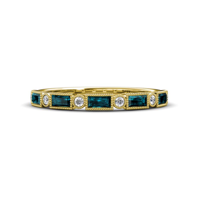 Kelli 0.82 ctw Baguette Shape London Blue Topaz and Round Natural Diamond Milgrain Wedding Band 