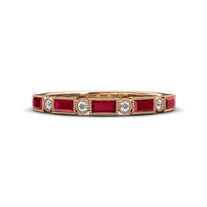 Kelli 0.97 ctw Baguette Shape Ruby and Round Natural Diamond Milgrain Wedding Band 