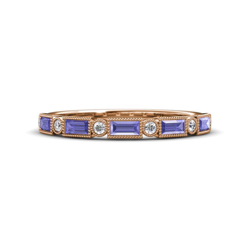 Kelli 0.77 ctw Baguette Shape Tanzanite and Round Natural Diamond Milgrain Wedding Band 
